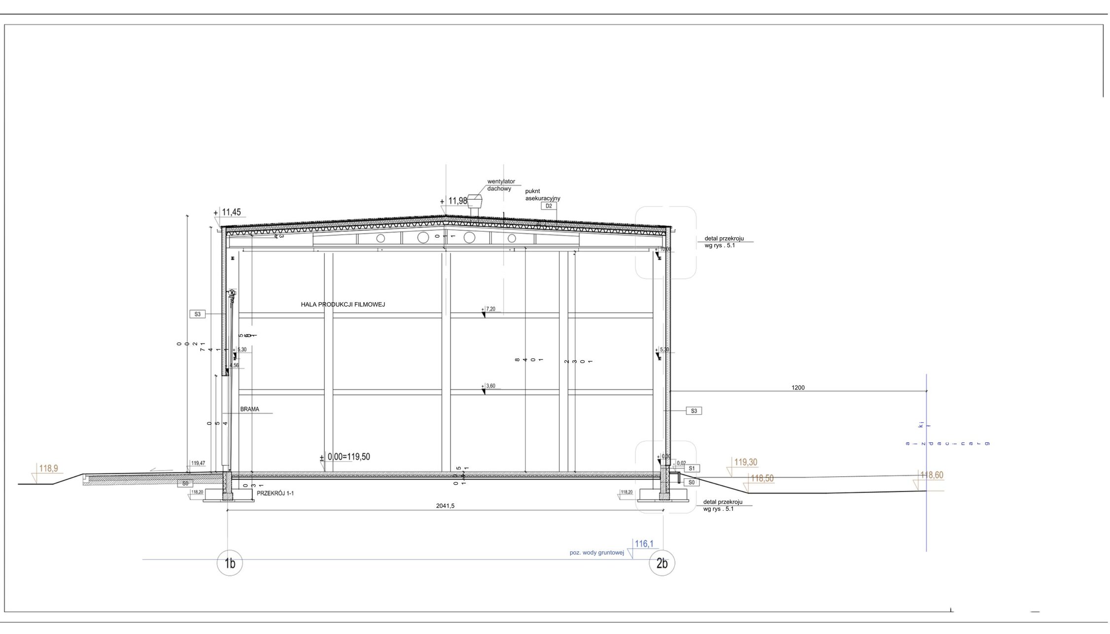 Przekrój architektoniczny hali — A2.5